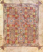 unknow artist Rug page with cross from the Evangeliarium Van Lindisfarne oil painting on canvas